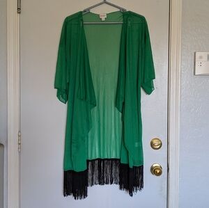 LuLaRoe Vibrant Green Kimono with Black Accents